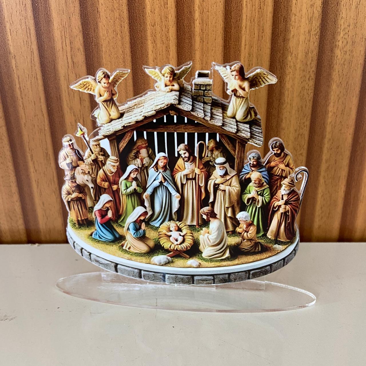 ADORNO DE MESA ACRÍLICO RESINADO PRESÉPIO 10,5CM (1 UNIDADE)