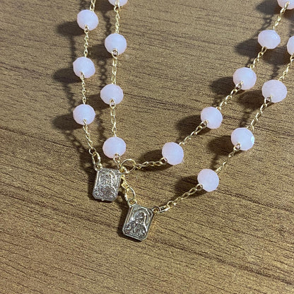 PULSEIRA ESCAPULARIO CRISTAL ROSA (3 UNIDADES)