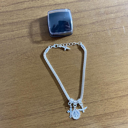 PULSEIRA PRATEADA NOSSA SENHORA DAS GRAÇAS COM STRASS (6 UNIDADES)