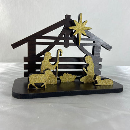 ENFEITE DE MESA MDF PRESÉPIO DOURADO (1 UNIDADE)