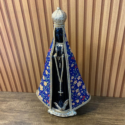 IMAGEM DE GESSO NOSSA SENHORA APARECIDA MANTO TECIDO AZUL ESCURO 34CM (1 UNIDADE)