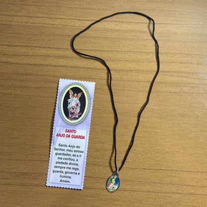 CORDÃO COM MEDALHA RESINADA ANJO DA GUARDA (1 UNIDADES)
