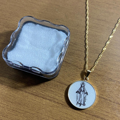 CORRENTE DOURADA MEDALHA ACRÍLICA NOSSA SENHORA DAS GRAÇAS  (3 UNIDADES)