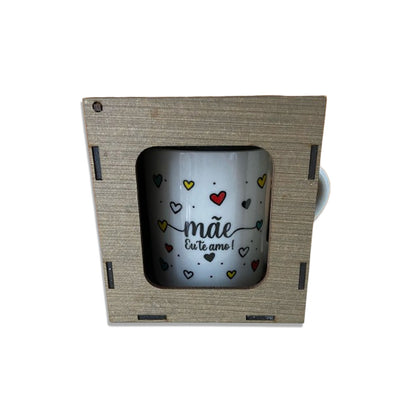 CANECA DE PORCELANA MÃE EU TE AMO COM CAIXA MDF (1 UNIDADE)