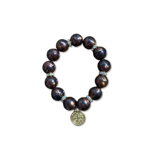 PULSEIRA PÉROLA MEDALHA DE SÃO BENTO 10MM MOD-1 (03 UNIDADES)