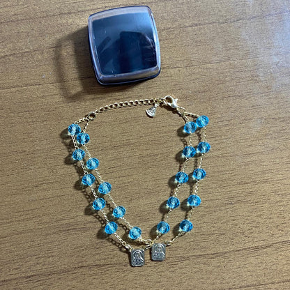PULSEIRA ESCAPULARIO CRISTAL AZUL CLARO (3 UNIDADES)