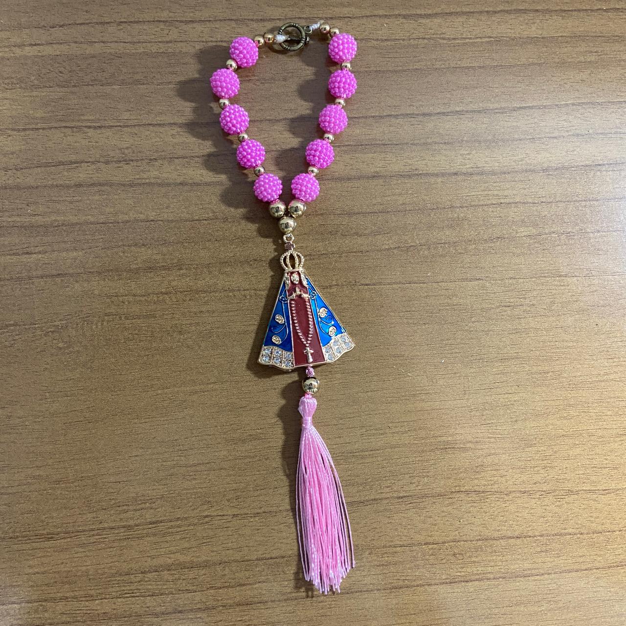 DEZENA PARA CARRO NOSSA SENHORA APARECIDA MARROM AMORA ROSA 12MM (3 UNIDADES)