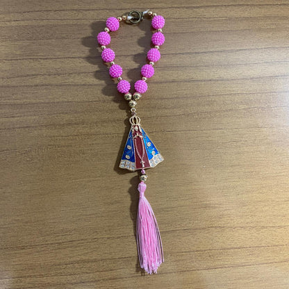 DEZENA PARA CARRO NOSSA SENHORA APARECIDA MARROM AMORA ROSA 12MM (3 UNIDADES)