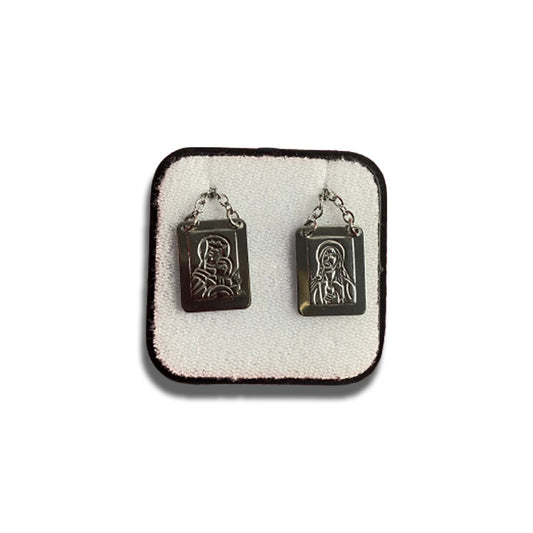 ESCAPULÁRIO INOX LASER QUADRADO SAGRADO CORAÇÃO DE JESUS E NOSSA SENHORA DO CARMO (6 UNIDADES)