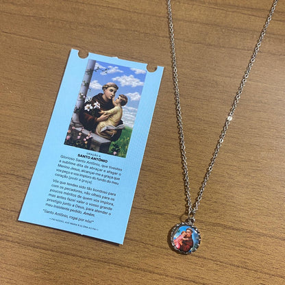 CORRENTE INOX COM MEDALHA RESINADA SANTO ANTÔNIO  (3 UNIDADES)