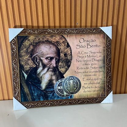 QUADRO COM MOLDURA RESINADO SÃO BENTO 34CMX44CM (1 UNIDADE)