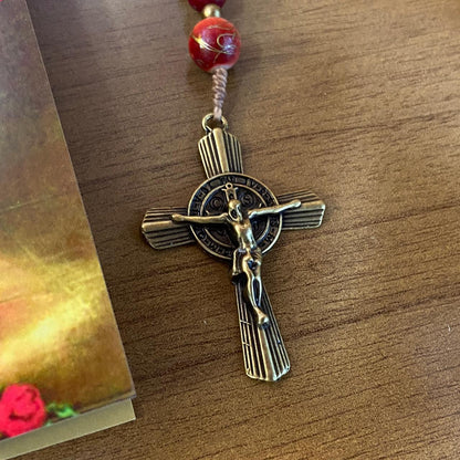 TERÇO PÉROLA VINHO NOSSA SENHORA DE GUADALUPE E JESUS MISERICORDIOSO 08MM (1 UNIDADE)