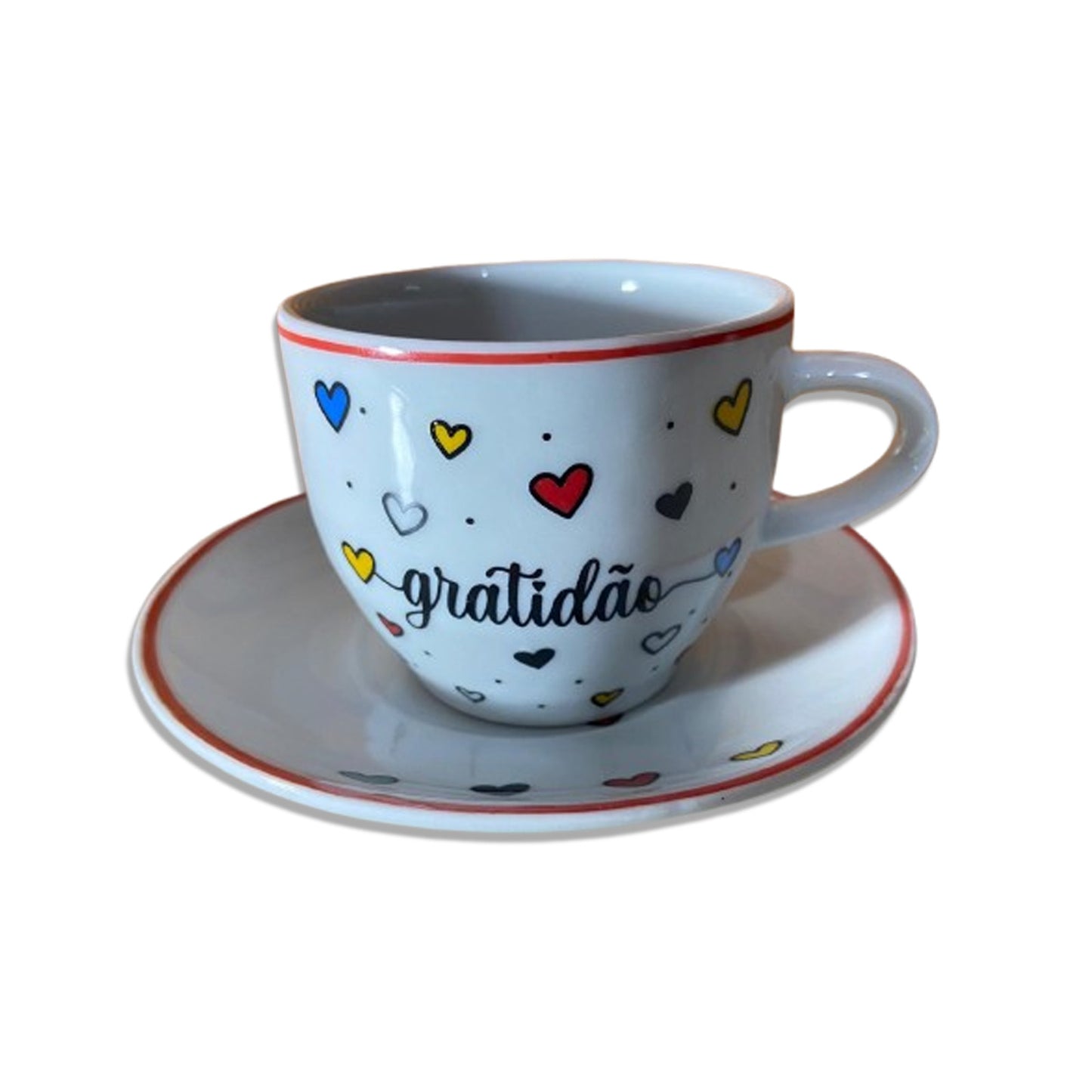 XÍCARA COM PIRES GRATIDÃO MOD2 200ML (1 UNIDADE)