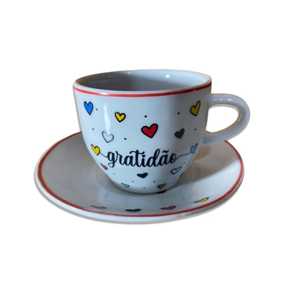 XÍCARA COM PIRES GRATIDÃO MOD2 200ML (1 UNIDADE)