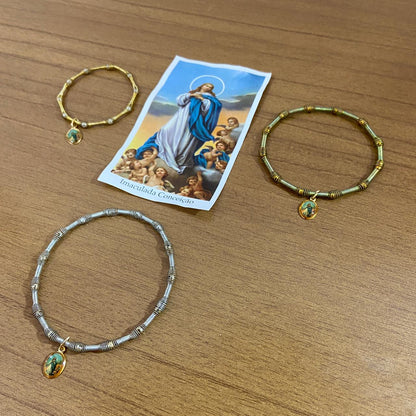 PULSEIRA DE MOLA COM MEDALHA NOSSA SENHORA DA IMACULADA CONCEIÇÃO CORES SORTIDAS  (3 UNIDADES)