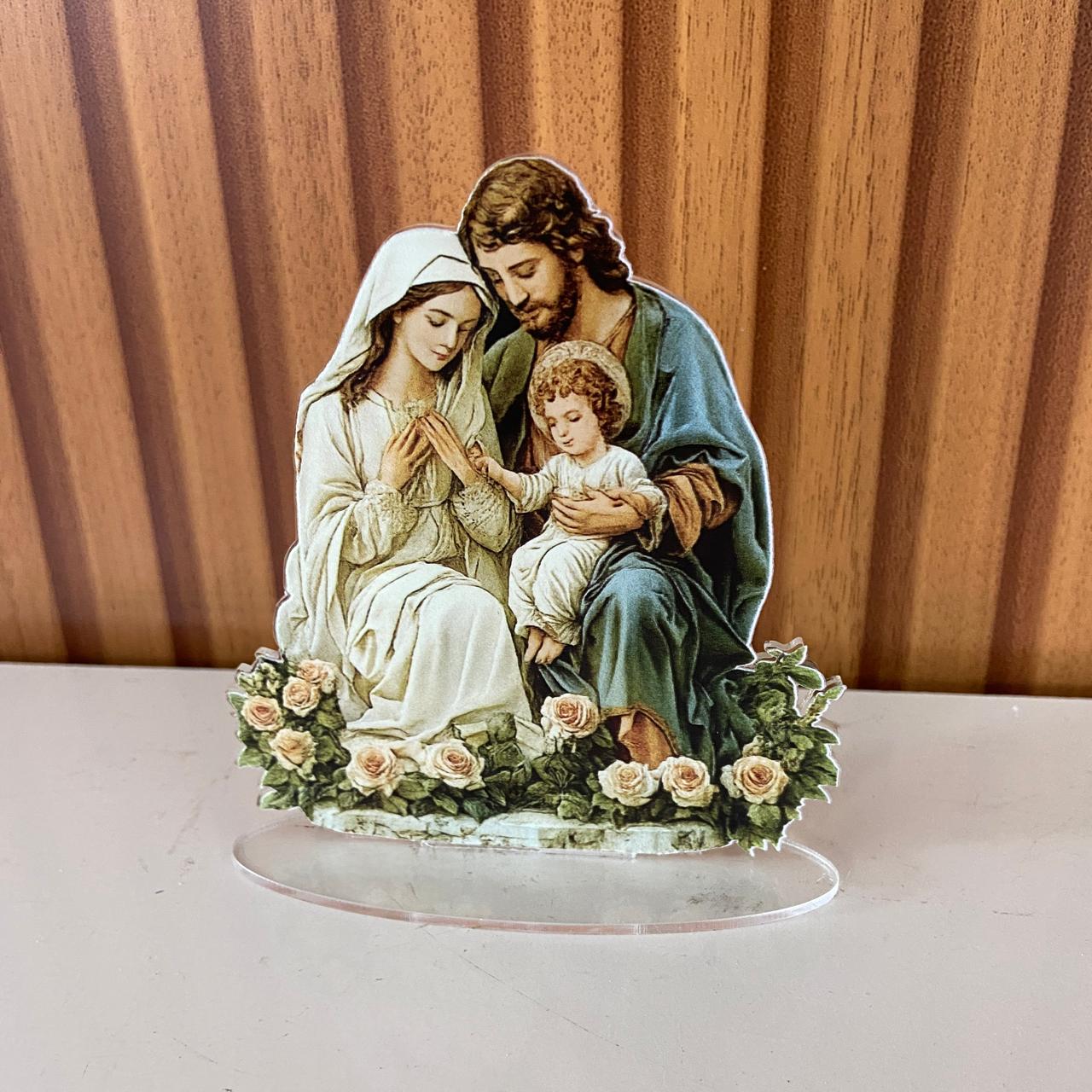 ADORNO DE MESA ACRÍLICO RESINADO SAGRADA FAMÍLIA 10,5CM (1 UNIDADE)