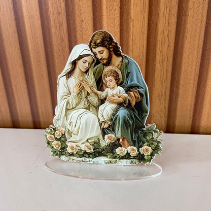 ADORNO DE MESA ACRÍLICO RESINADO SAGRADA FAMÍLIA 10,5CM (1 UNIDADE)