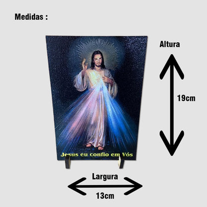 PLAQUINHA DE MESA MDF RESINADO JESUS MISERICORDIOSO  19CM x 13CM  (1 UNIDADE)