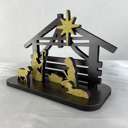 ENFEITE DE MESA MDF PRESÉPIO DOURADO (1 UNIDADE)