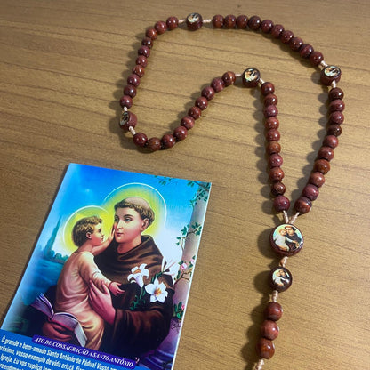 TERÇO DE MADEIRA SANTO ANTÔNIO 7 MEDALHAS 08MM (3 UNIDADES)