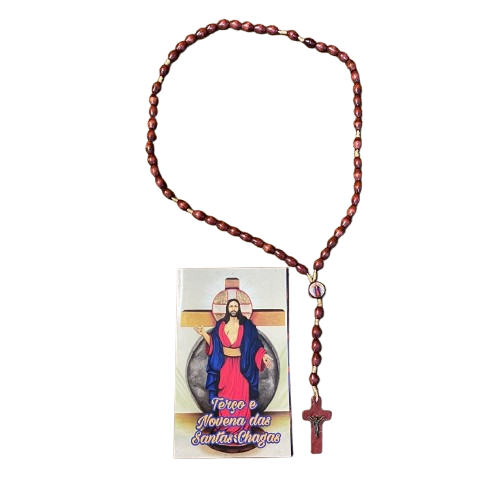 TERÇO DE MADEIRA SANTAS CHAGAS 8MM MOD3 (3 UNIDADES)