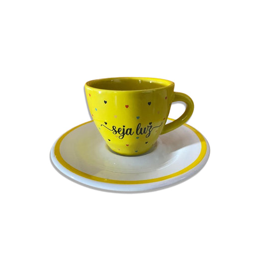XÍCARA COM PIRES SEJA LUZ AMARELO (1 UNIDADE)