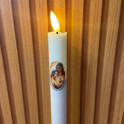 VELA ELETRÔNICA PALITO COM PEDESTAL SAGRADO CORAÇÃO DE JESUS E IMACULADO CORAÇÃO DE MARIA 25CM (1 UNIDADE)