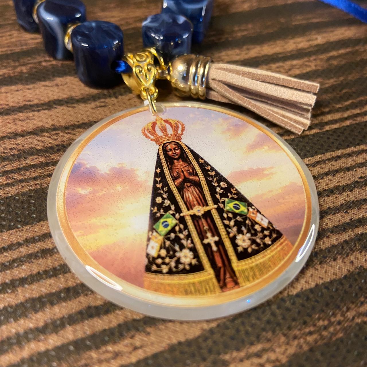 DEZENA PEDRARIAS MEDALHÃO RESINADO NOSSA SENHORA APARECIDA 12MM (1 UNIDADE)