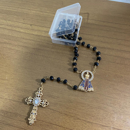 TERÇO DE NOIVA CRISTAL PRETO NOSSA SENHORA APARECIDA 06MM (1 UNIDADE)