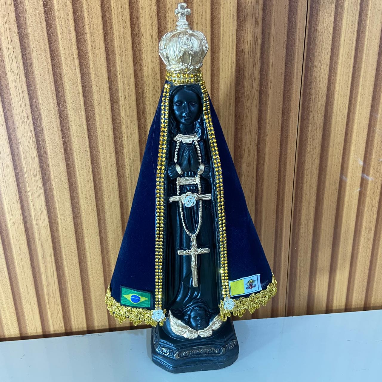 IMAGEM DE GESSO NOSSA SENHORA APARECIDA COM MANTO E STRASS MOD2 33CM  (1 UNIDADE)