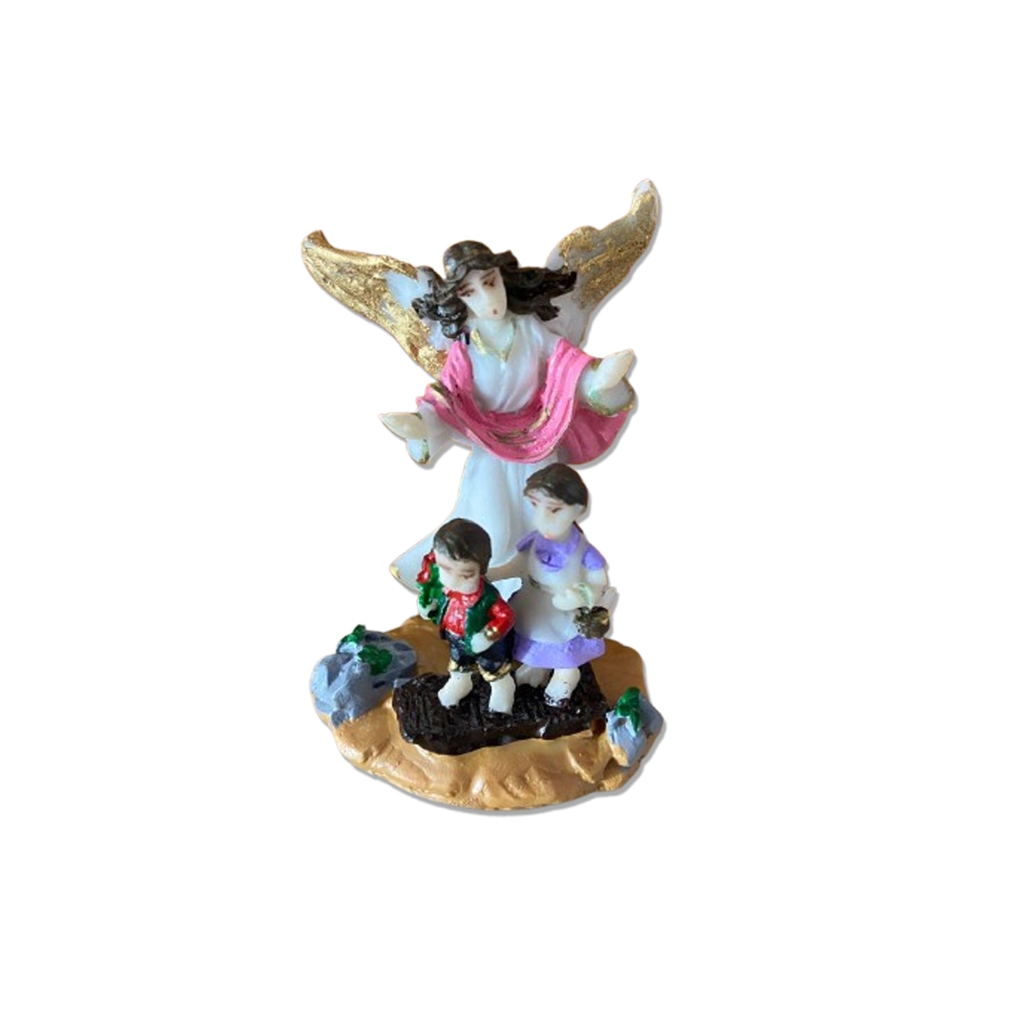 IMAGEM DE RESINA NACIONAL ANJO DA GUARDA ROSA COM CRIANÇA 08CM (1 UNIDADE)