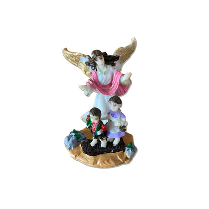 IMAGEM DE RESINA NACIONAL ANJO DA GUARDA ROSA COM CRIANÇA 08CM (1 UNIDADE)