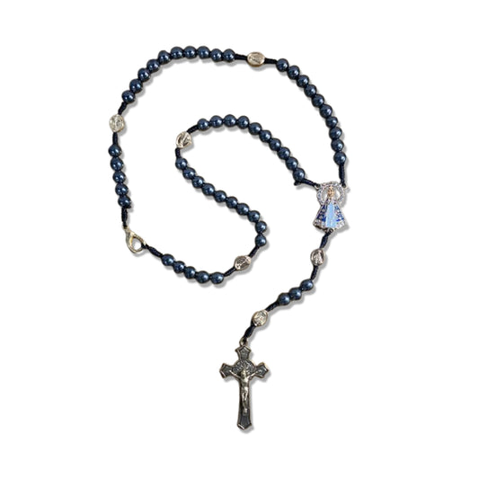 TERÇO DE HEMATITA NOSSA SENHORA APARECIDA 7 MEDALHAS 8MM (1 UNIDADE)