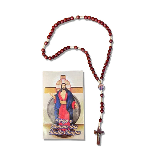 TERÇO DE MADEIRA SANTAS CHAGAS 8MM MOD2 (3 UNIDADES)
