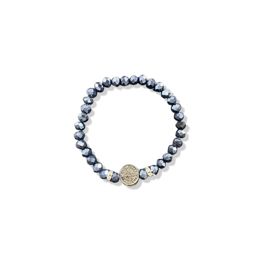 PULSEIRA CRISTAL MEDALHA SÃO BENTO GRAFITE (06 UNIDADES)