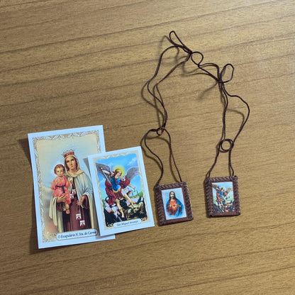 ESCAPULÁRIO DE PANO SAGRADO CORAÇÃO DE JESUS E SÃO MIGUEL ARCANJO P (6 UNIDADES)