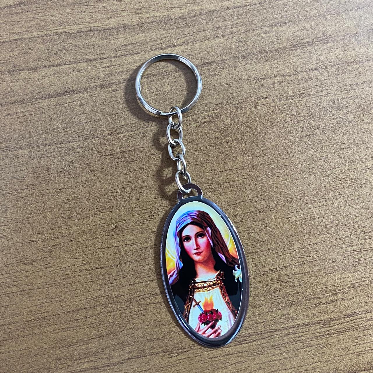 CHAVEIRO METAL OVAL RESINADO IMACULADO CORAÇÃO DE MARIA (6 UNIDADES)