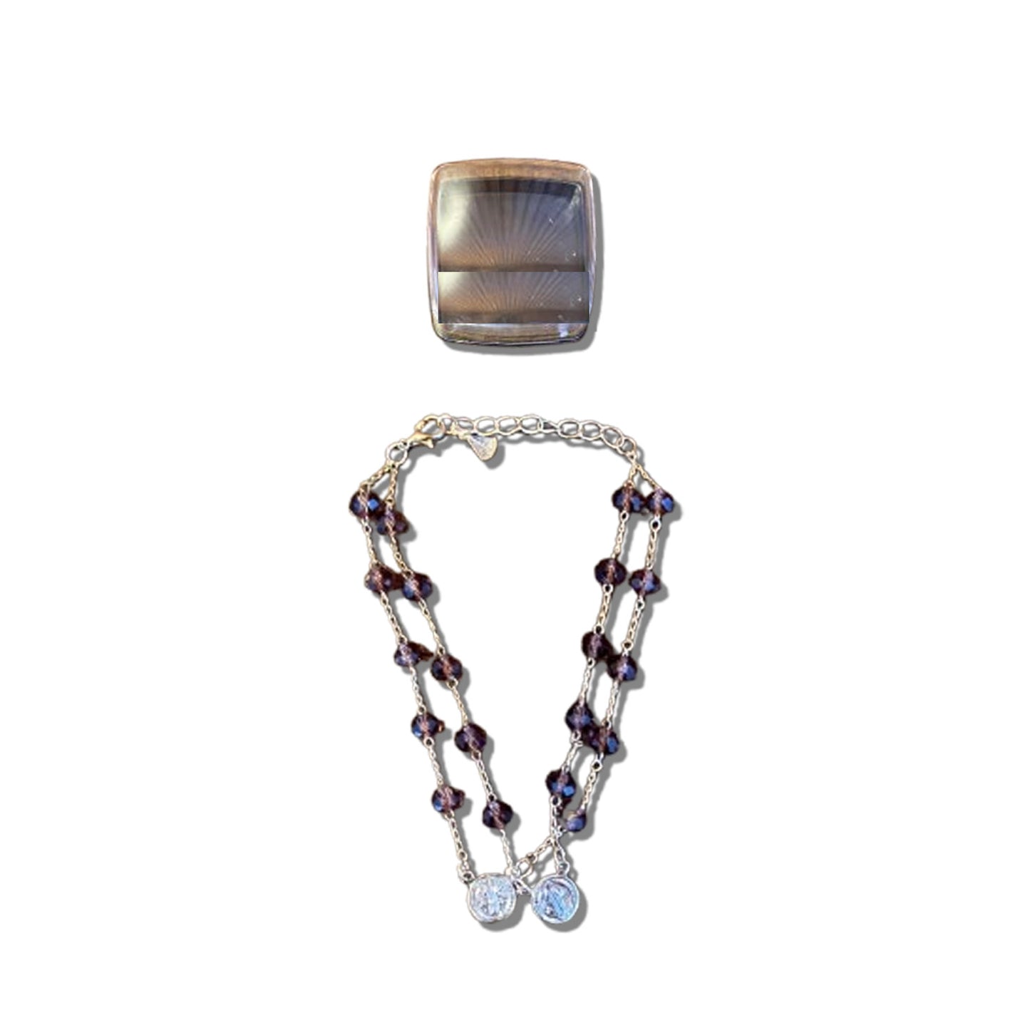 PULSEIRA ESCAPULÁRIO CRISTAL VINHO TRANSPARENTE MEDALHA SÃO BENTO  (3 UNIDADES)