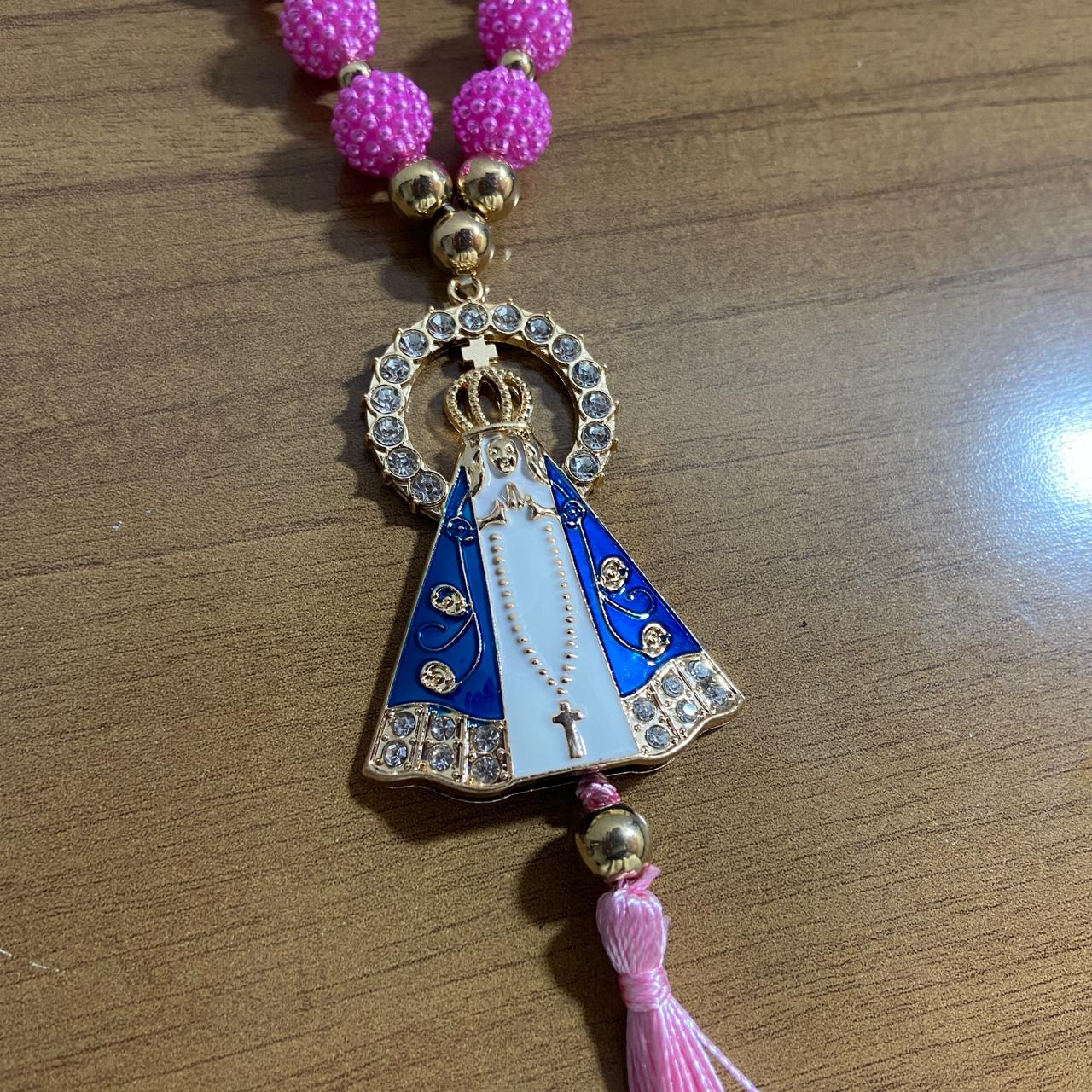 DEZENA PARA CARRO NOSSA SENHORA APARECIDA AMORA ROSA MOD2 12MM (3 UNIDADES)