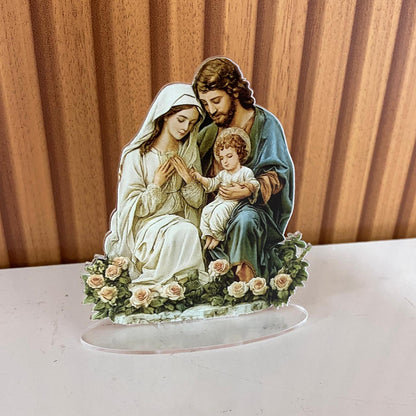 ADORNO DE MESA ACRÍLICO RESINADO SAGRADA FAMÍLIA 10,5CM (1 UNIDADE)