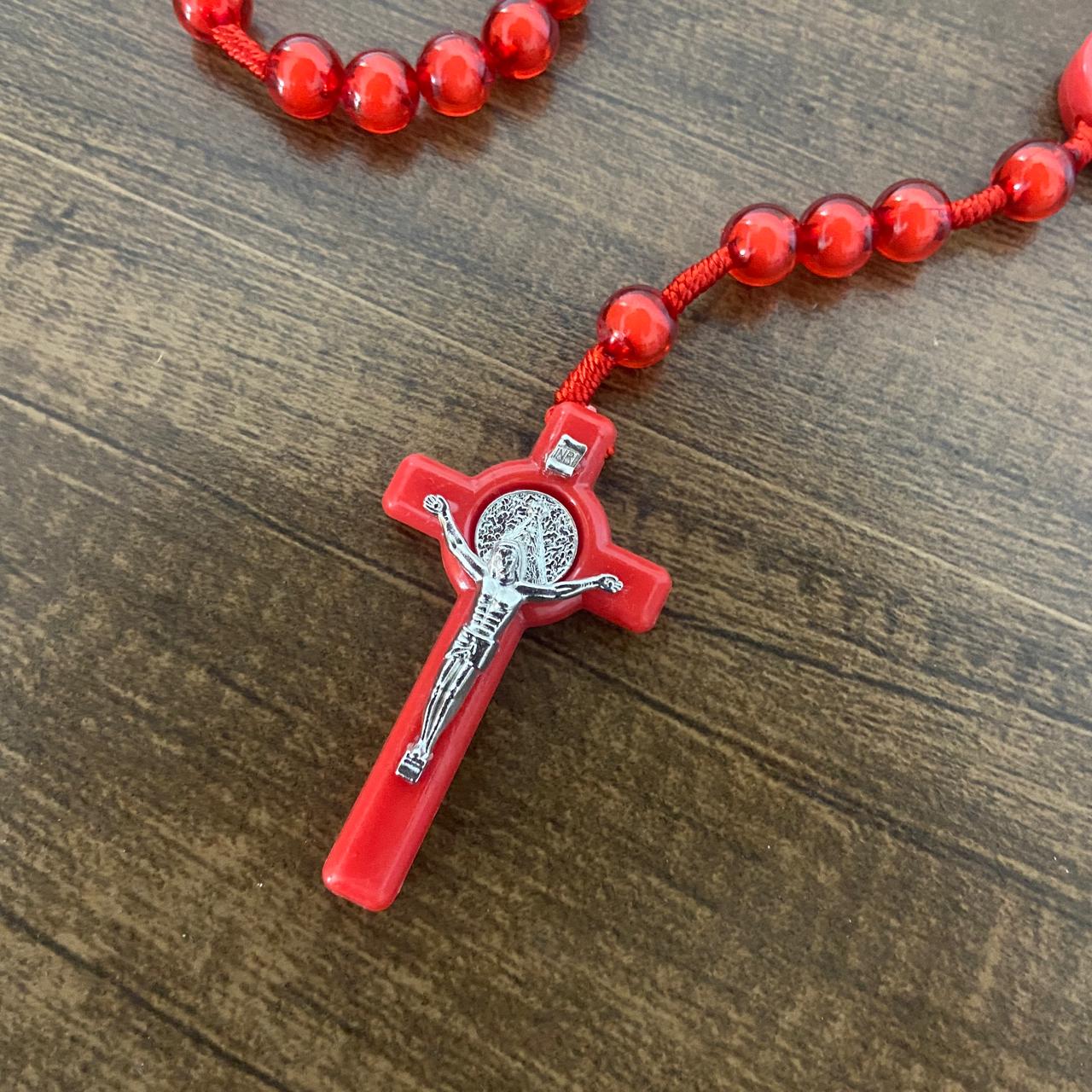 TERÇO NOSSA SENHORA APARECIDA  VERMELHO 10MM (6 UNIDADES)