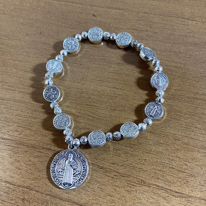 PULSEIRA MEDALHAS DECORADAS SÃO BENTO ( 6 UNIDADES)