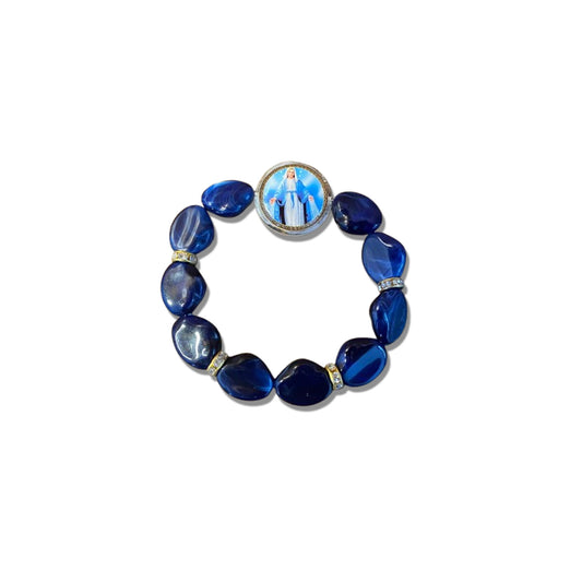 PULSEIRA PEDRARIAS COM MEDALHA RESINADA NOSSA SENHORA DAS GRAÇAS (03 UNIDADES)