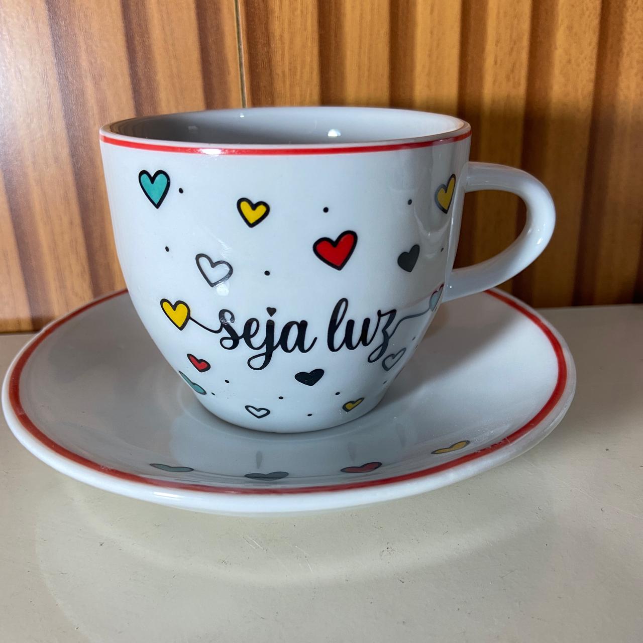 XÍCARA COM PIRES SEJA LUZ MOD2 200ML (1 UNIDADE)