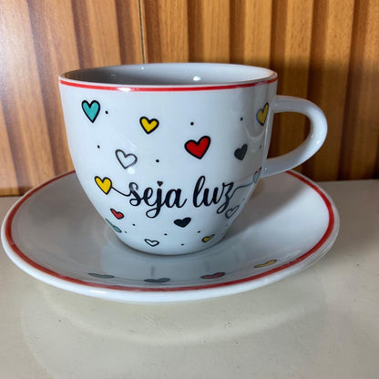 XÍCARA COM PIRES SEJA LUZ MOD2 200ML (1 UNIDADE)