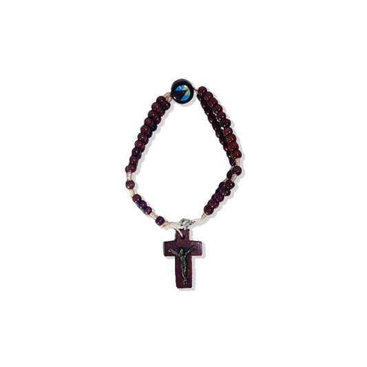 TERÇO PULSEIRA MADEIRA NOSSA SENHORA APARECIDA (12 UNIDADES)