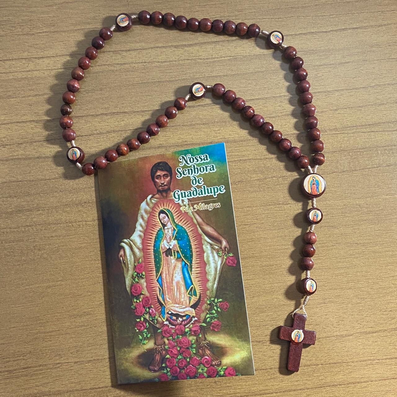 TERÇO DE MADEIRA NOSSA SENHORA DE GUADALUPE 7 MEDALHAS MOD1 8MM (3 UNIDADES)