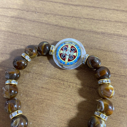 PULSEIRA PÉROLA COM MEDALHA RESINADA MEDALHA SÃO BENTO  (03 UNIDADES)