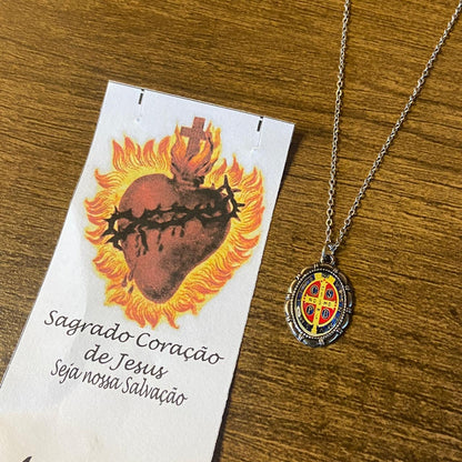 CORRENTE INOX COM MEDALHA RESINADA MEDALHA SÃO BENTO  (3 UNIDADES)