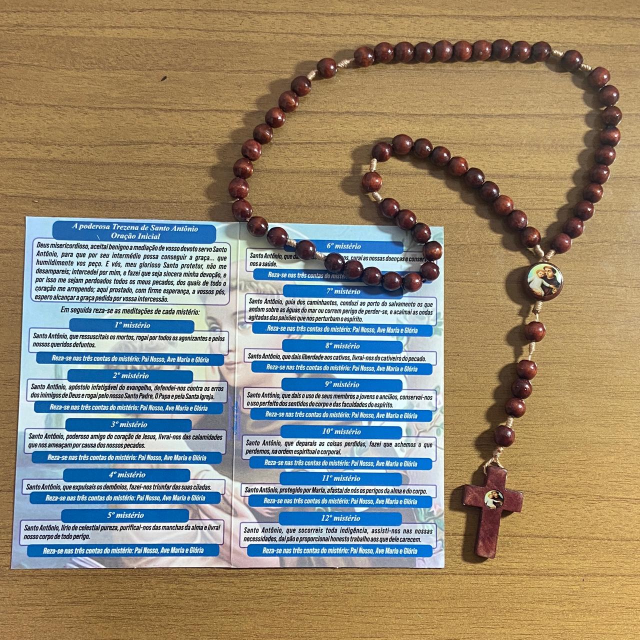 TERÇO DE MADEIRA SANTO ANTÔNIO 8MM (3 UNIDADES)